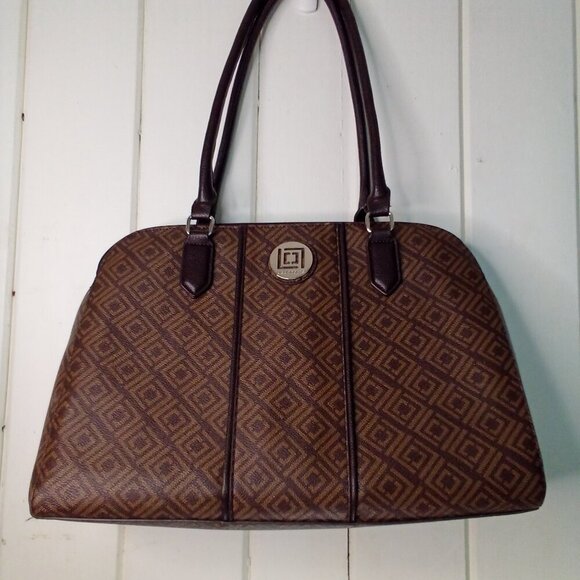 Liz Claiborne Satchel Laptop Media Career Bag Top Handle 3 Sections Brown - Picture 2 of 15